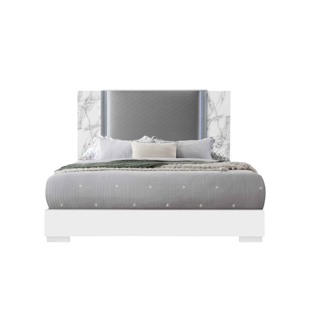 Global Furniture Usa Modern Marble Ylime White Marble King Bed With Led 3852